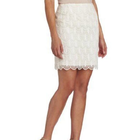 Cynthia Steffe Ada Cream Crochet Lace Overlay Pencil Skirt Sz 4 - Picture 1 of 4